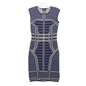 TOPSHOP Bodycon Dress Geometric Metallic Knit Sleeveless Blue Size US 4